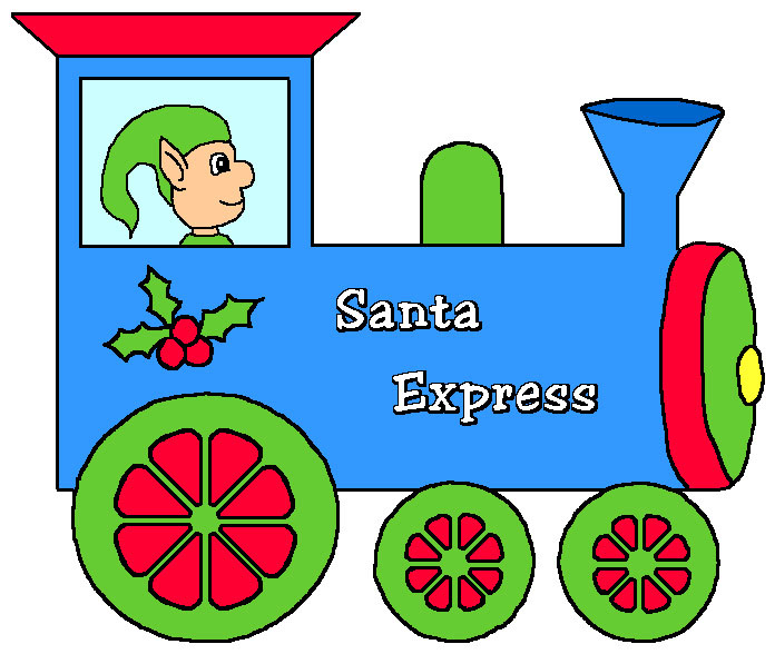 Santa Express Christmas Train Clip Art In Vibrant Colors  With An Elf