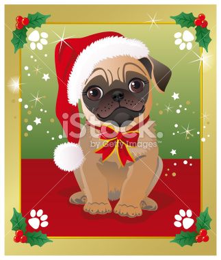 Christmas Pug Greeting Card Royalty Free Stock Vector Art Illustration