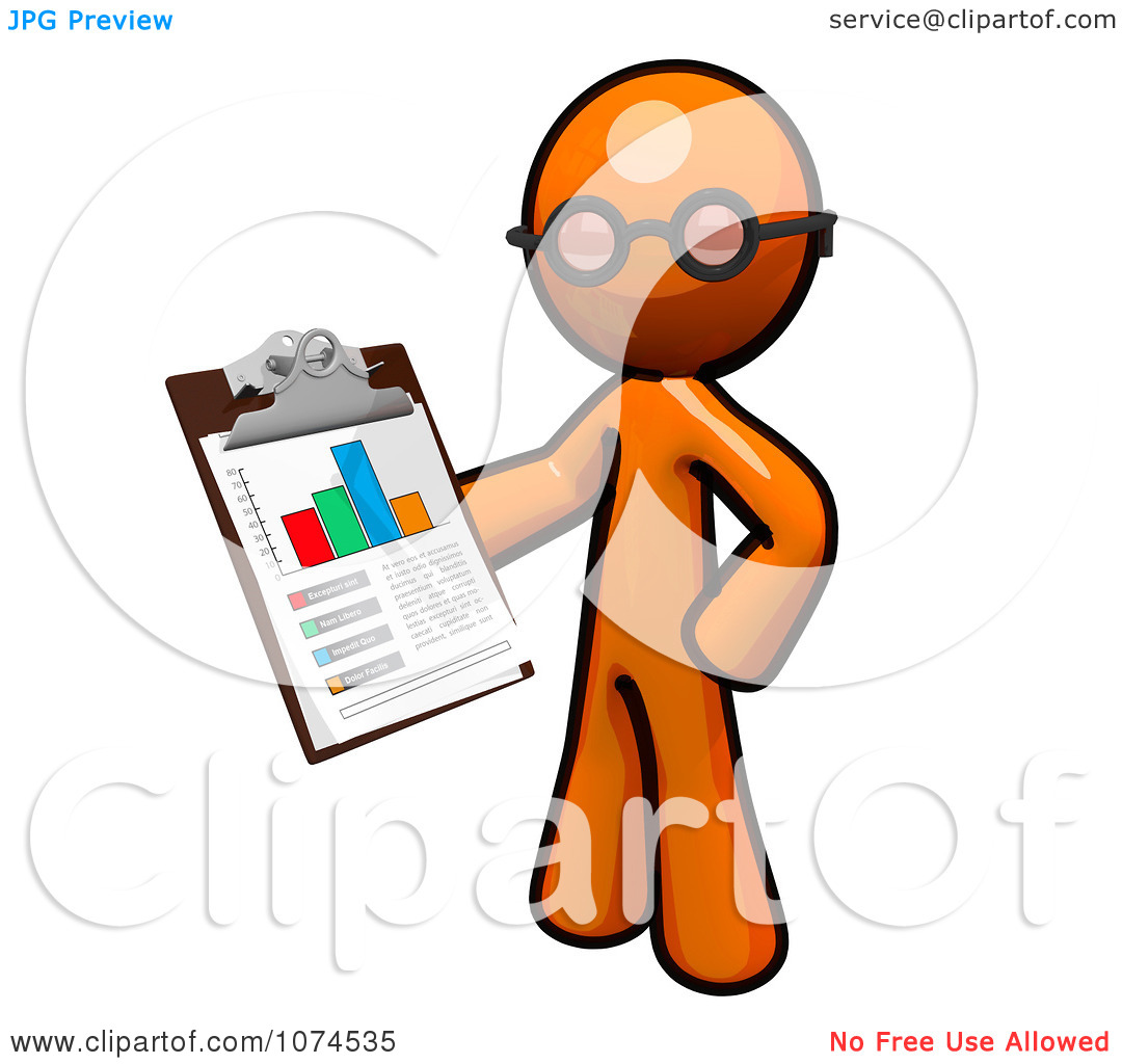 Clipart Orange Man Holding A Chart On A Clipboard 2   Royalty Free    