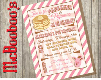     Party Invitations With A Big Stack On Pancakes And Fuzzy Slippers