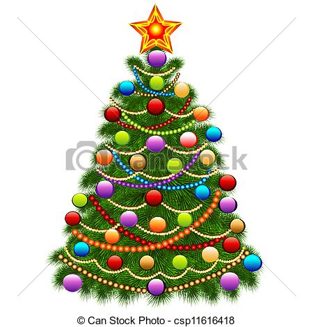 Vector   Of The Christmas Tree Decorated With Balls And Beads   Stock