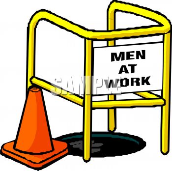 Royalty Free Clipart Image  Men At Work Sign Over A Manhole With An