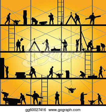 Vector Illustration   Construction Worker Silhouette At Work Vector
