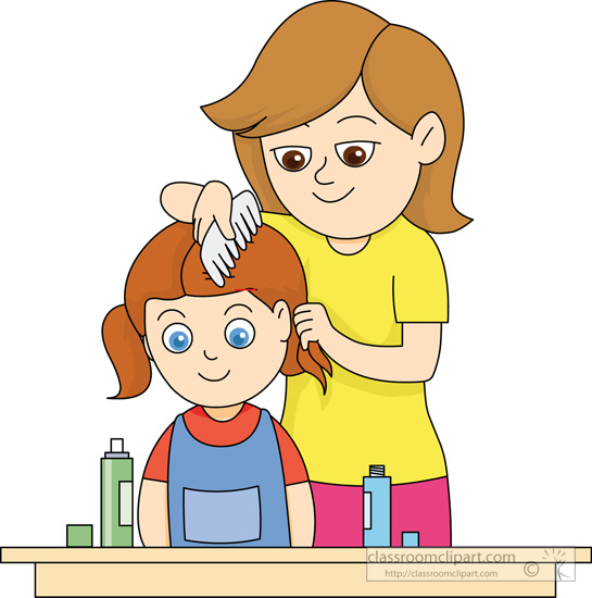 Comb Hair Clipart Mother Combing Daughters Hair