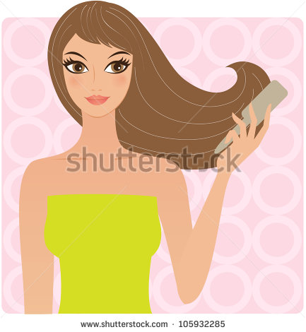 Girl Brushing Hair Clipart Young Attractive Woman Combing