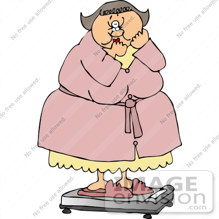 Clipart Of An Overweight Middle Aged Caucasian Woman In A Pink Robe