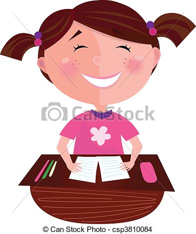 Eps Vector Of Happy Smiling Girl In School   Small Girl Posing In