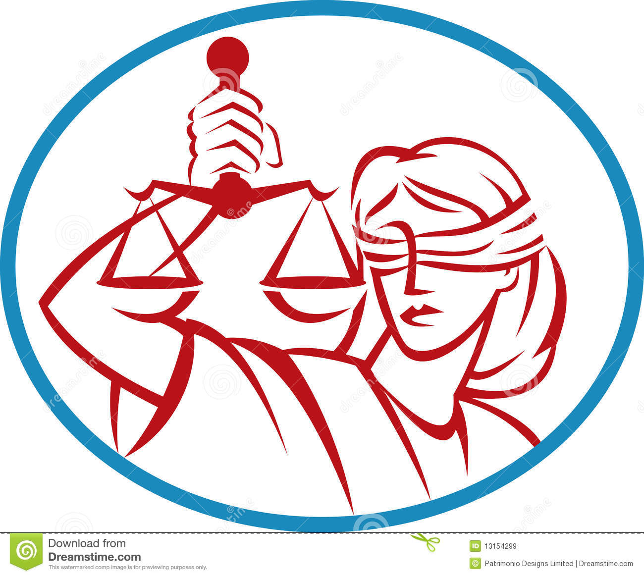 Illustration Of A Lady Holding Up Scales Of Justice Set Inside An Oval