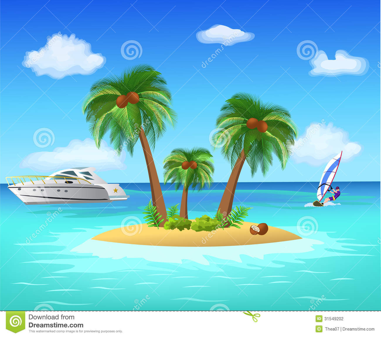 Illustration Of A Small Tropical Island In The Middle Of The Ocean