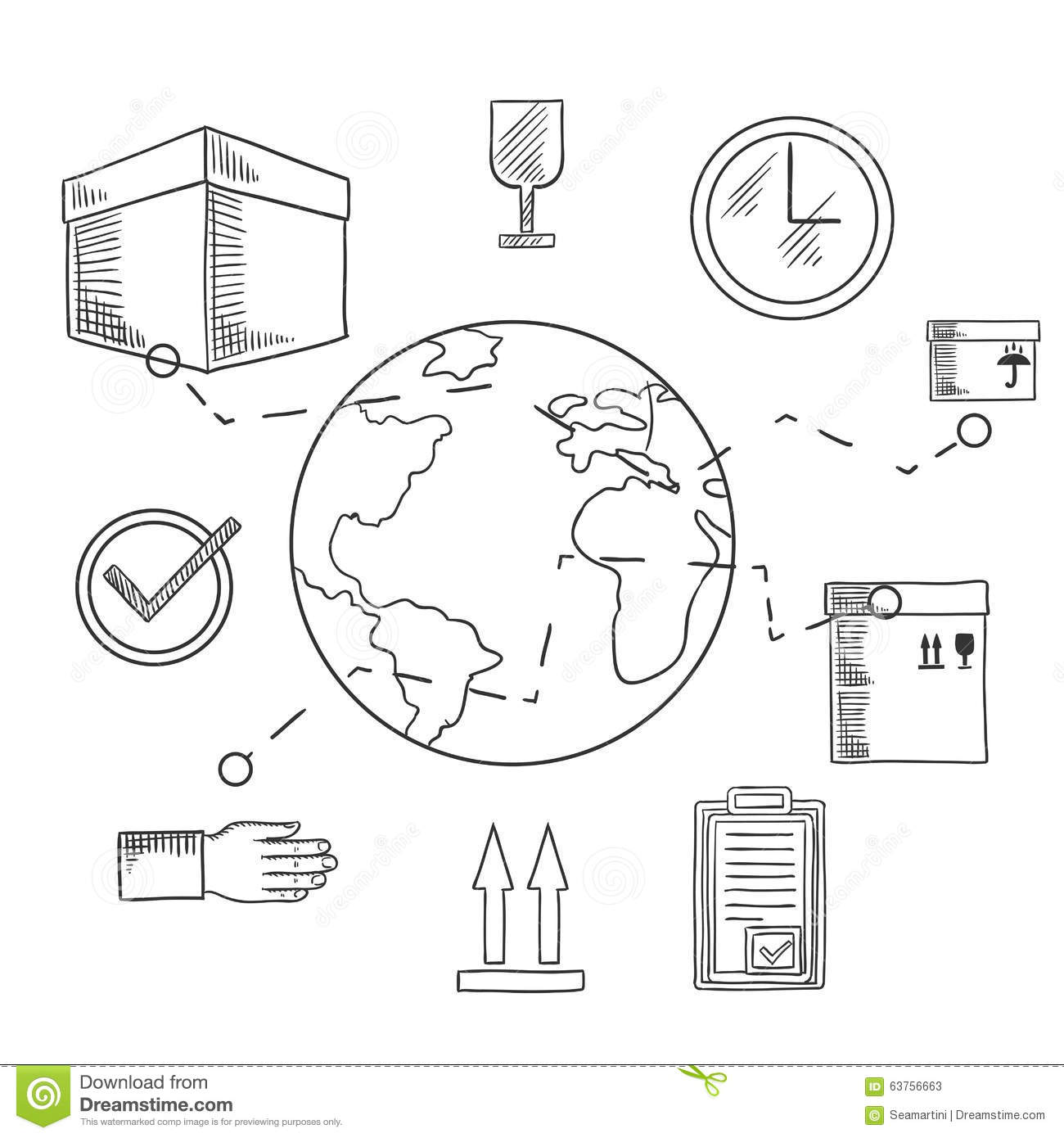 International Shipping And Delivery Service Icons Of Cardboard Boxes