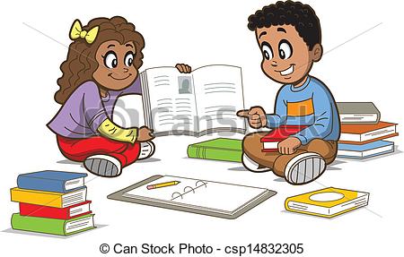Vector Clipart Of Children With Books   Happy Girl And Boy Sitting On