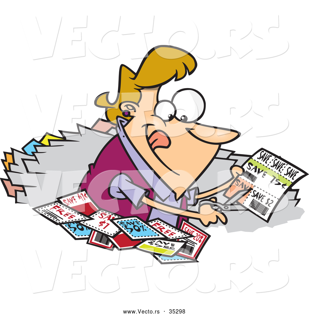 Vector Of A Happy Cartoon Woman Clipping Coupons By Ron Leishman