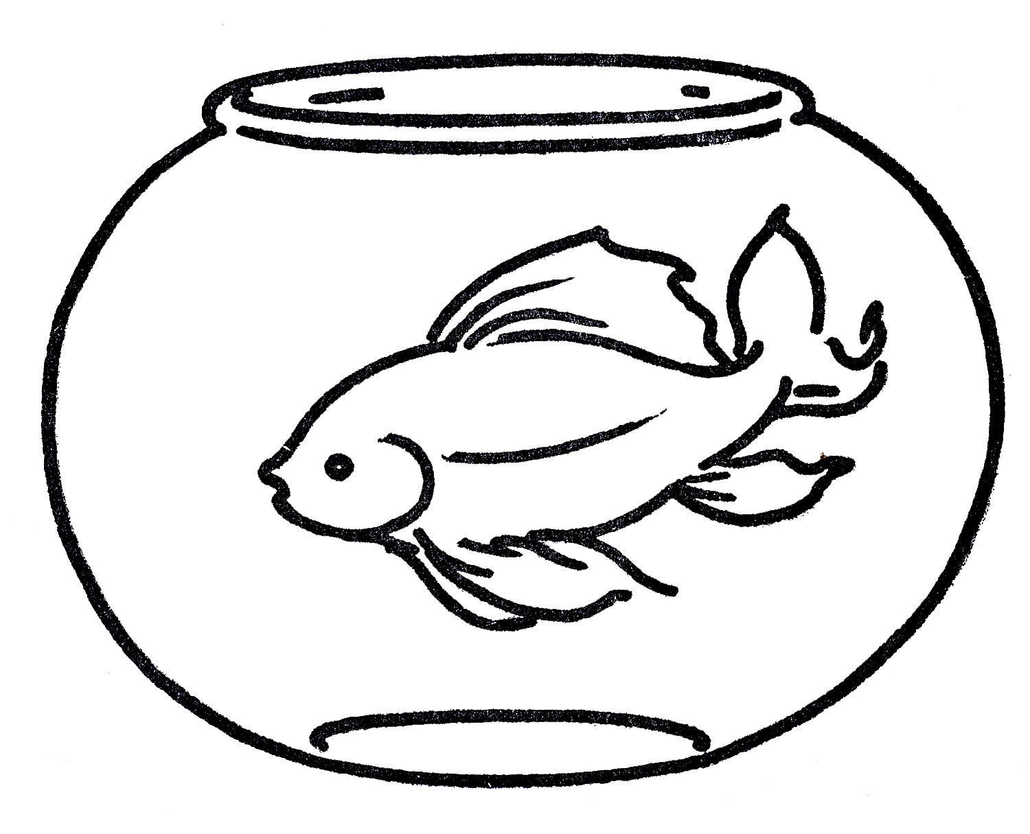 Free Clipart Goldfish In Bowl   Line Art   The Graphics Fairy