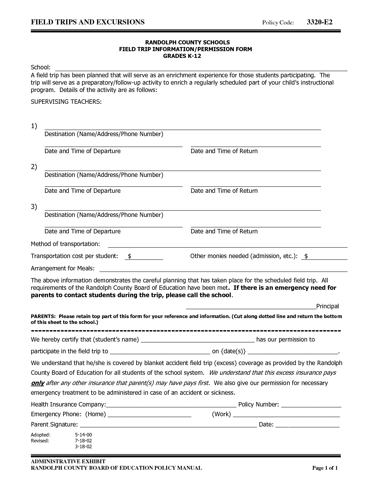 School Field Trip Permission Form