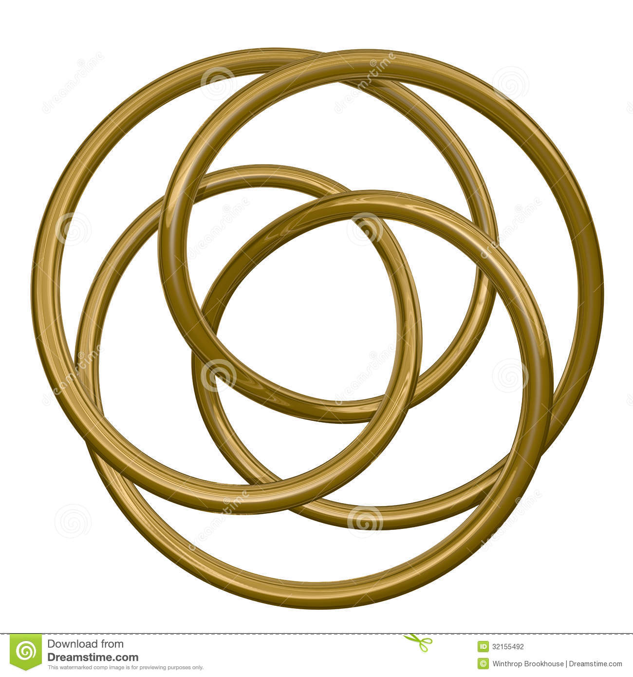 3d Illustration Of Interlocking Golden Metal Rings