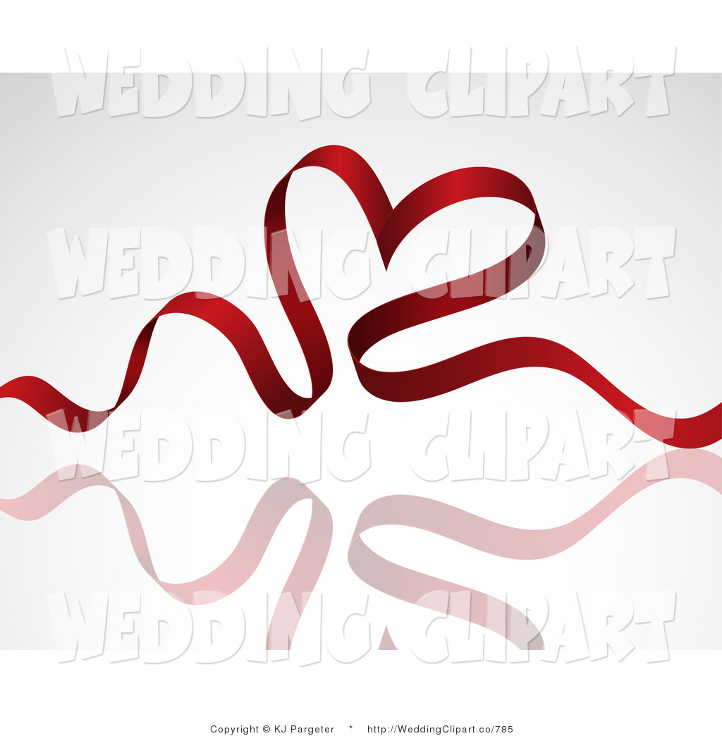 Wedding Red Ribbon Heart With Reflection Wedding Red Ribbon Heart And