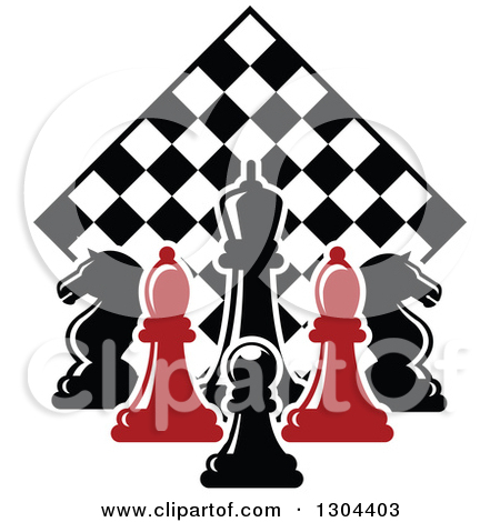 Clipart Of A Red Chess King Piece With Outline Space Over A Checkered
