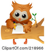Free Rf Clipart Illustration Of A Cute Owl Doing Homework On A Log