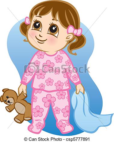 Illustration Of A Toddler Wearing Pajamas And Holding A Teddy Bear And