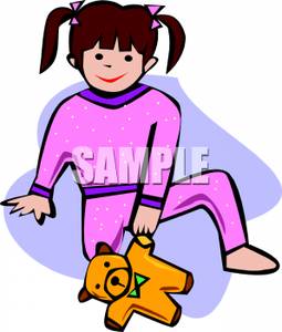 Little Girl Wearing Pink Pajamas   Royalty Free Clipart Picture