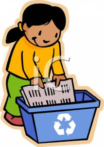 Putting A Newspaper In A Recycling Bin   Royalty Free Clipart Picture