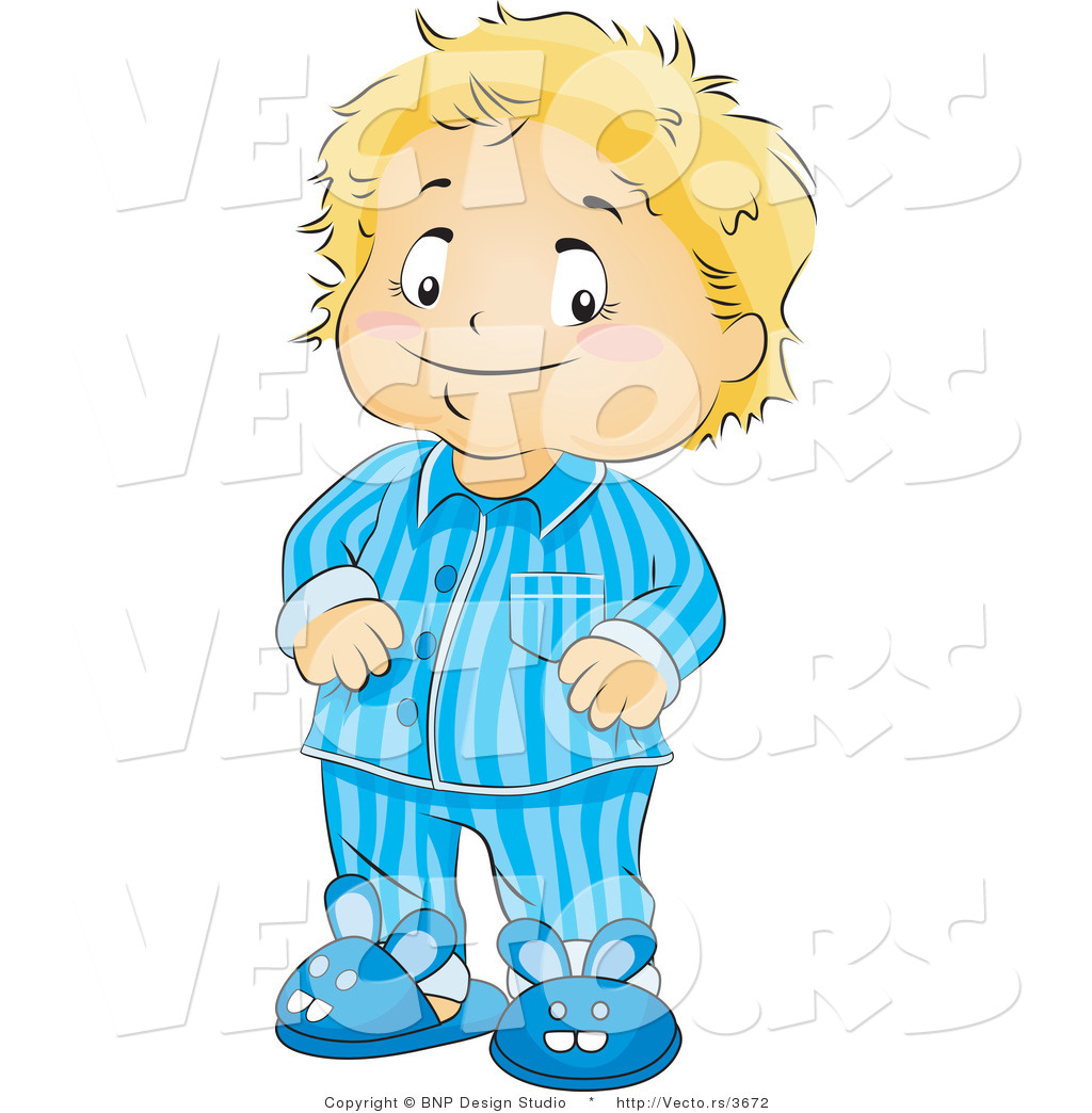 Vector Of Happy Boy Wearing Pajamas And Bunny Slippers By Bnp Design