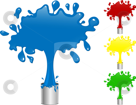 Blue Red Yellow And Green Paint Splash Buckets  Stock Vector Clipart