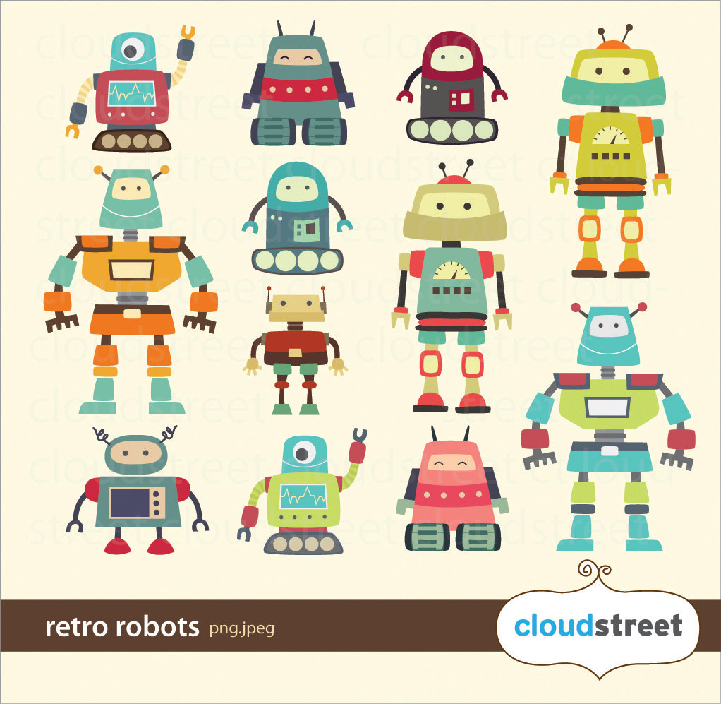Buy 2 Get 1 Free Cute Robots Clipart For By Cloudstreetlab On Etsy