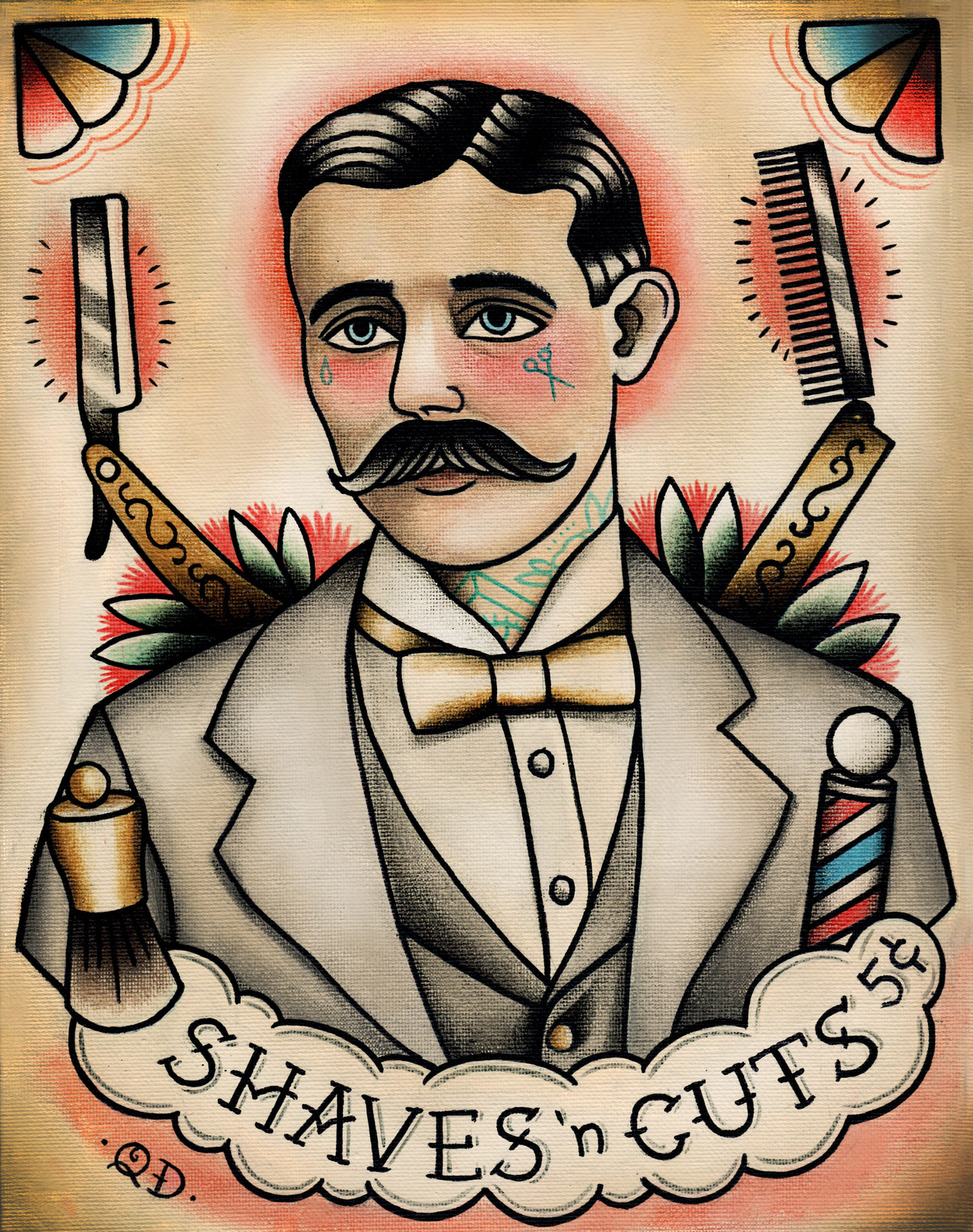 By Quyen Dinh   New Barber Print On Etsy  Parlor Tattoo Prints