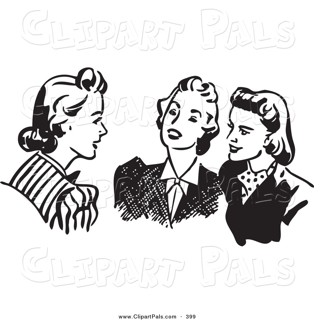 Pal Clipart Of A Retro Black And White Outline Of Women Sitting And