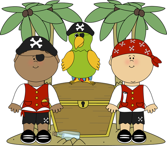 Pirates With Parrot And Treasure Clip Art   Pirates With Parrot And
