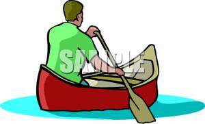 Realistic Man Rowing A Canoe   Royalty Free Clipart Picture