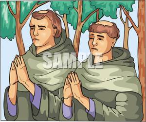 Two Monks Praying   Royalty Free Clipart Picture