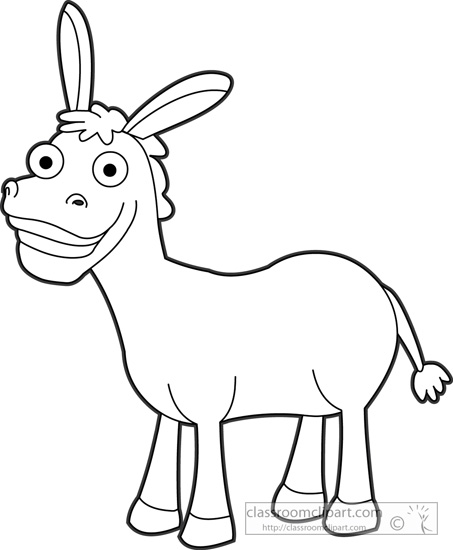 Animals   Cute Smiling Donkey Outline 17   Classroom Clipart