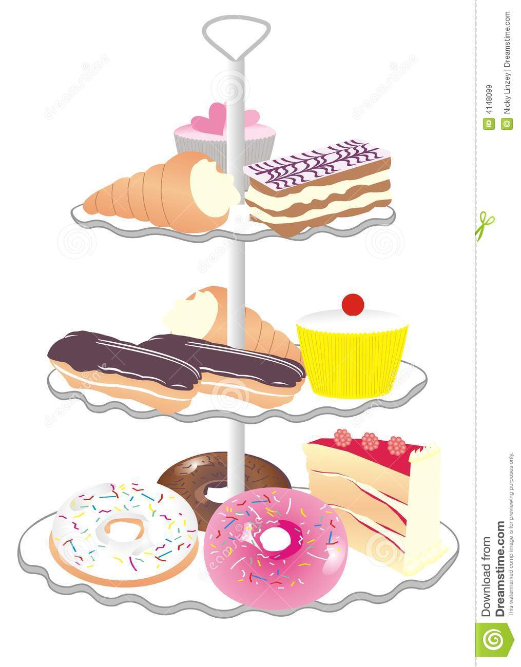 Illustration Of Cream Cakes And Pastries On A Cake Stand