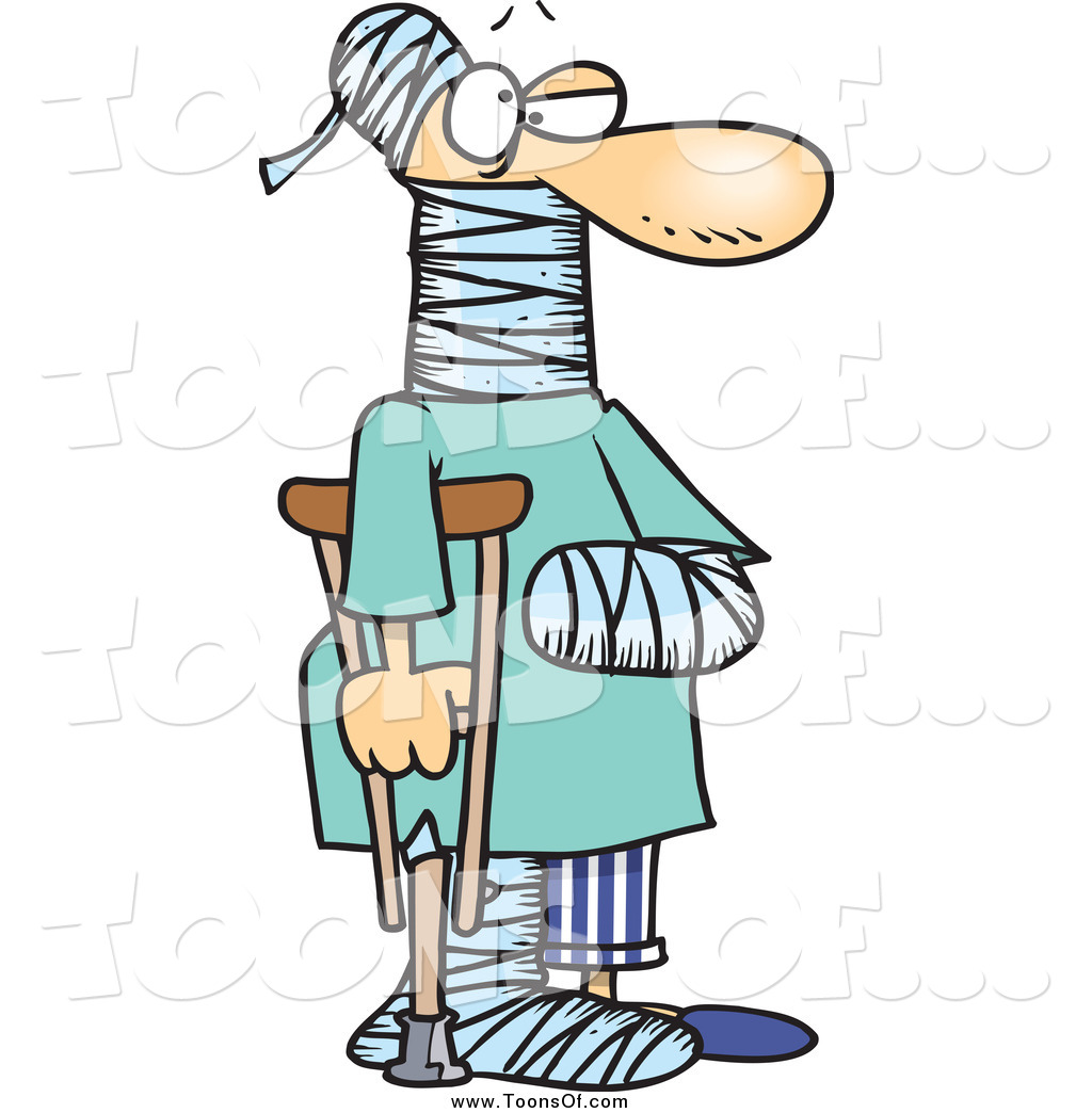 Larger Preview  Clipart Of A Cartoon Injured Man Using A Crutch For    