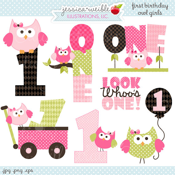 Clipart   Commercial Use Ok   Owl First Birthday Clipart   First Owl
