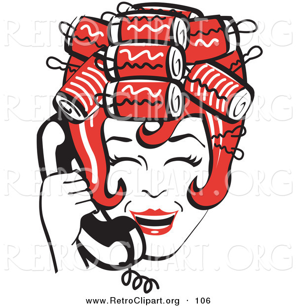 Retro Clipart Of A Red Haired Happy Housewife With Her Hair Up In