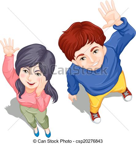 Vector   Topview Of Two People Waving   Stock Illustration Royalty
