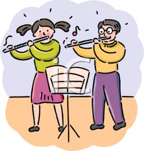 And Girl Playing Flutes In Music Class   Royalty Free Clipart Picture