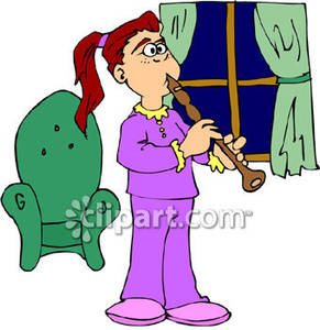 Girl Playing The Flute   Royalty Free Clipart Picture