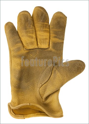 Of Worn Out Yellow Deer Leather Right Hand Glove Isolated On White