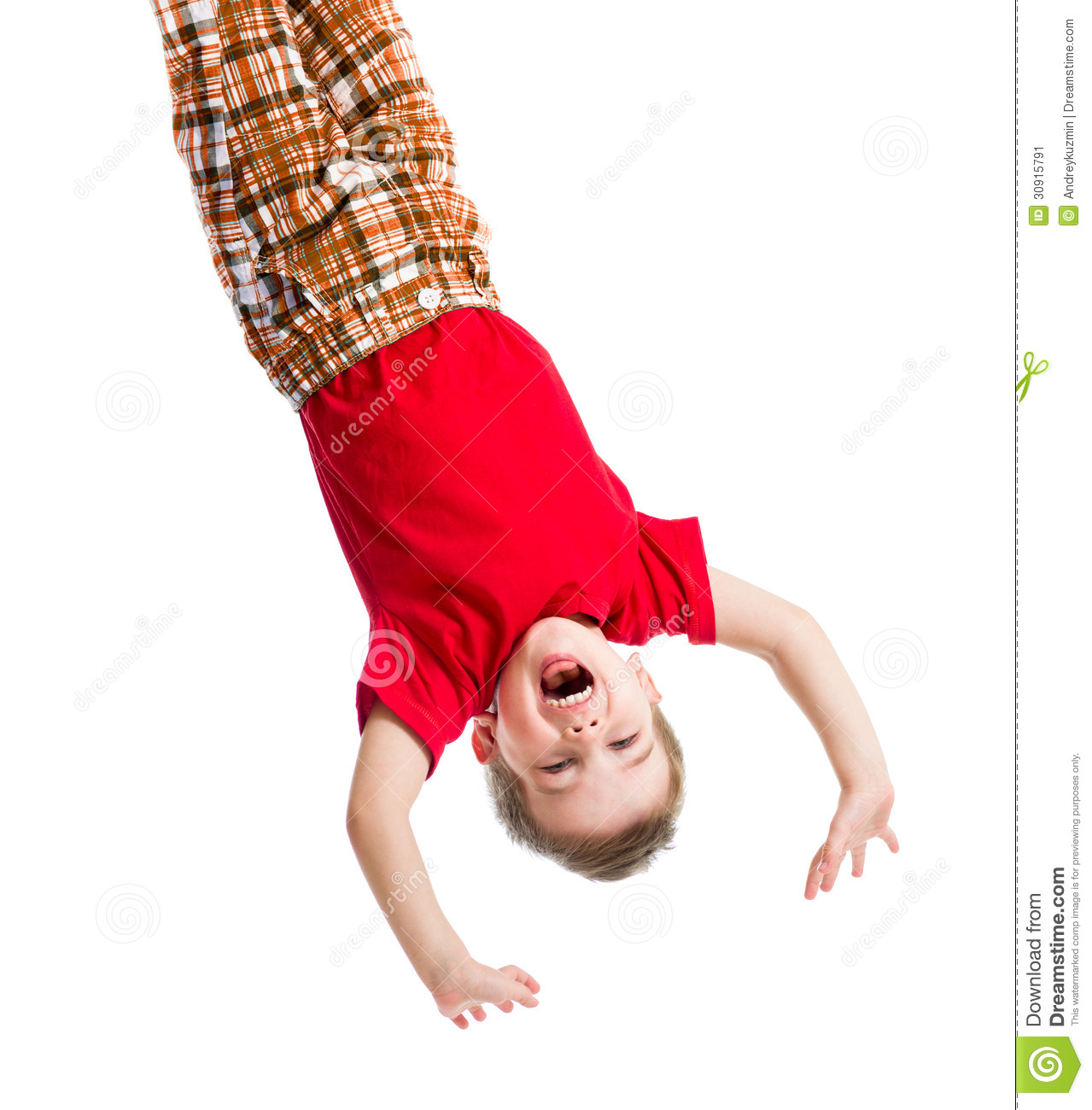 Stock Image  Kid Boy Upside Down Isolated