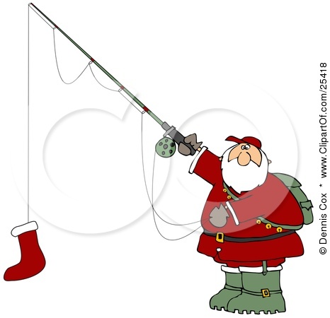25418 Clipart Illustration Of Santa Holding A Red Christmas Stocking