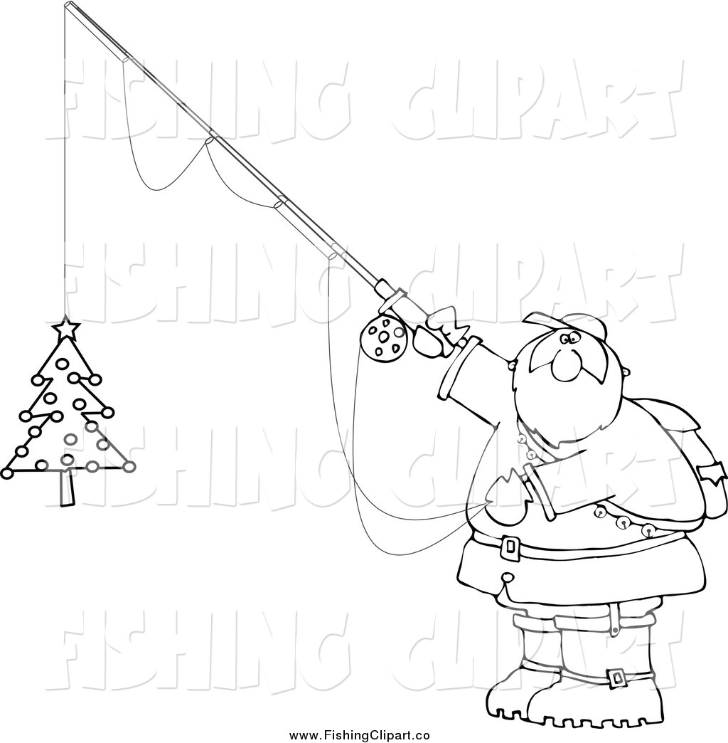 Chubby Santa Holding A Christmas Tree On A Fishing Hook By Dennis Cox
