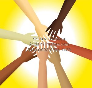 Clipart Illustration Of A Group Of Diverse Hands Reaching Out To Each