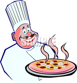 Royalty Free Clip Art Image  Round Faced Italian Chef Holding A Pizza