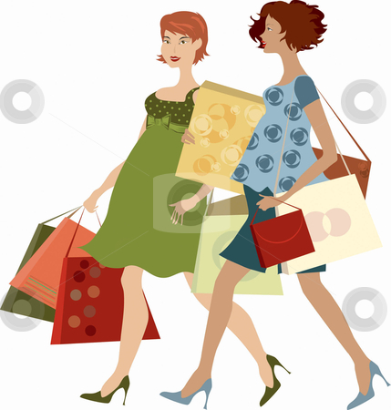 Shopping Women Stock Vector Clipart Two Pregnant Ladies Shopping By