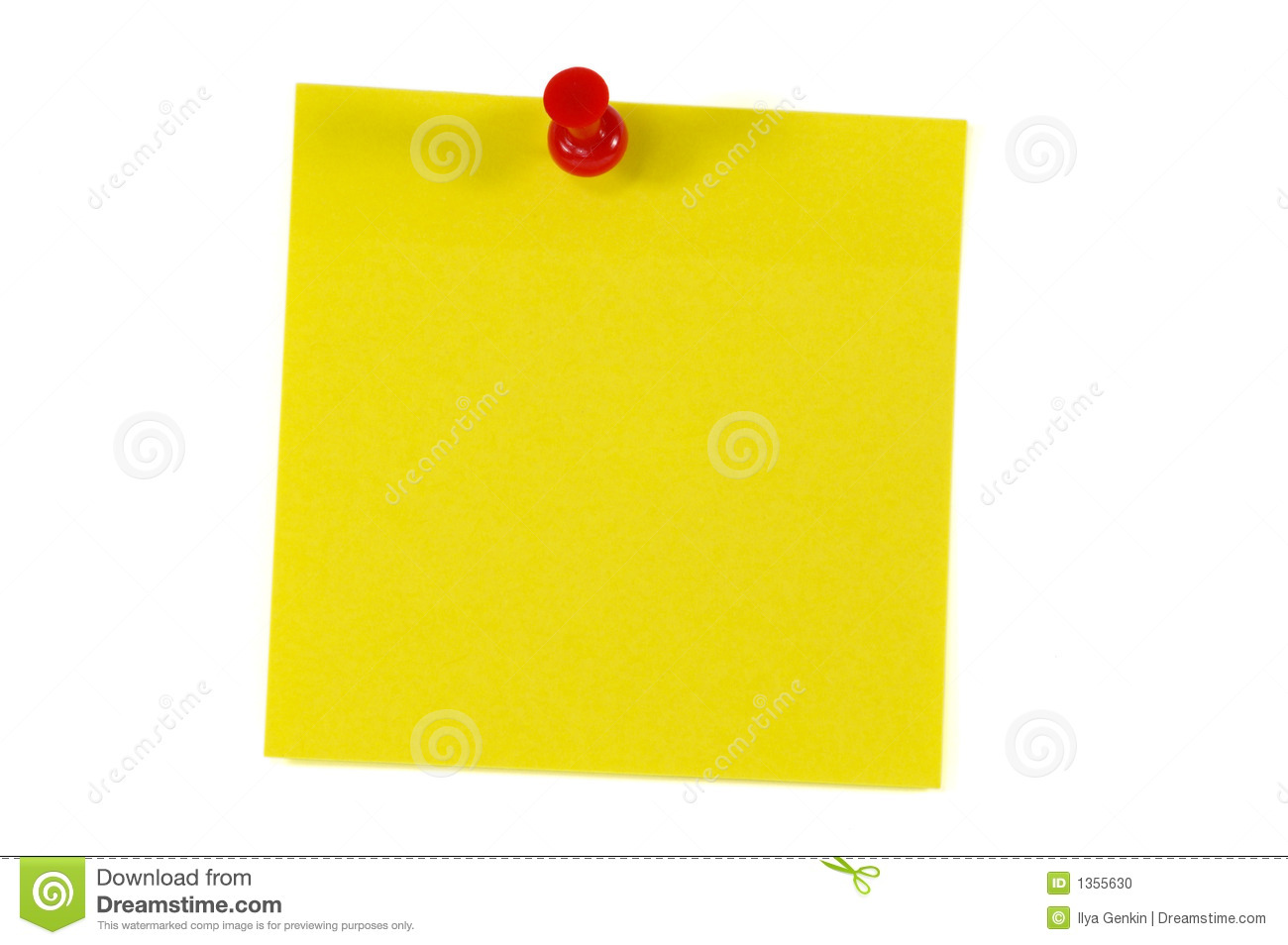Post It Note And Push Pin  Isolated On White With Clipping Path