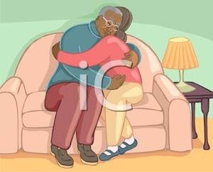Sitting On A Sofa Hugging Each Other   Royalty Free Clipart Picture